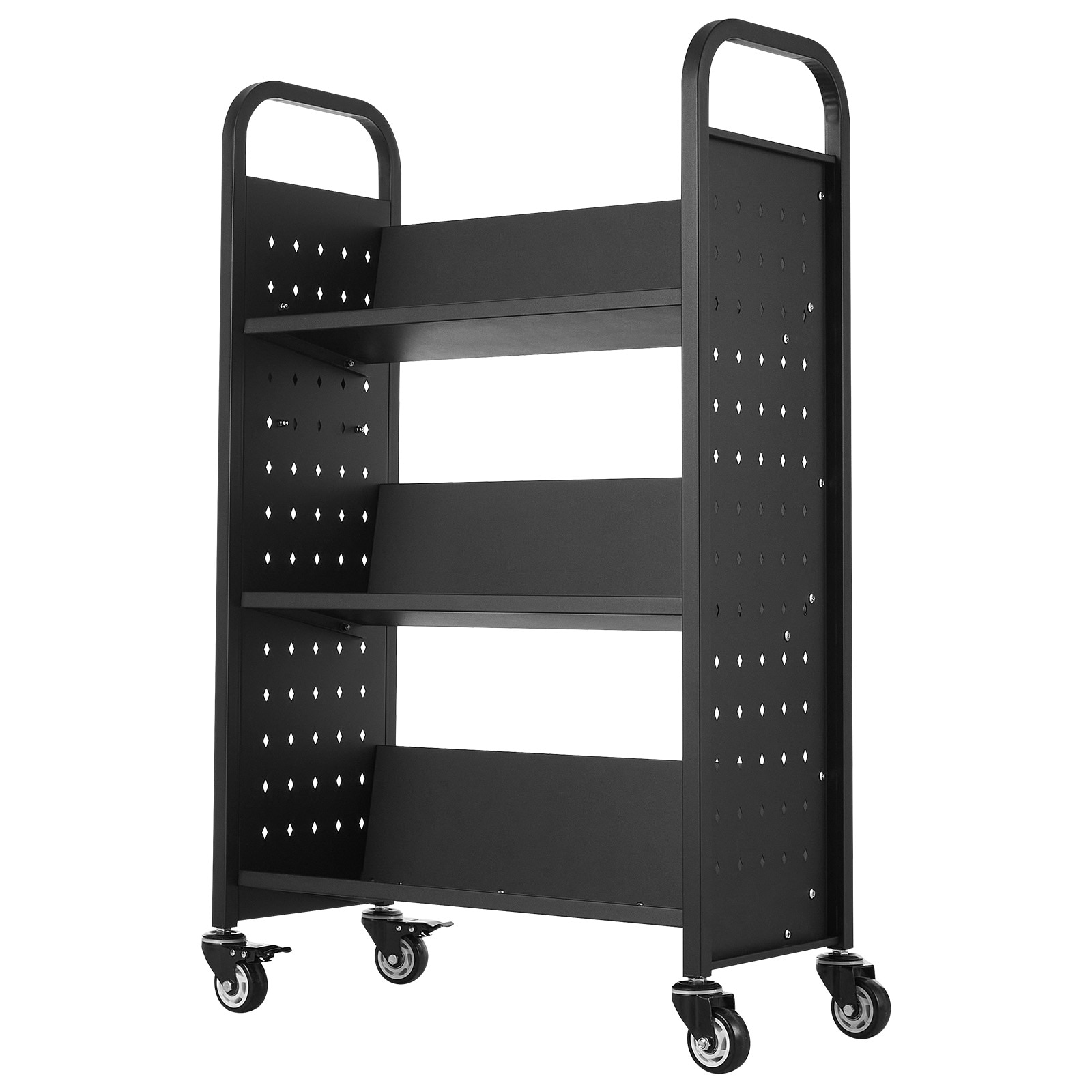 3-tier Rolling Book Cart With V-shaped Shelves In Black_voghion.com